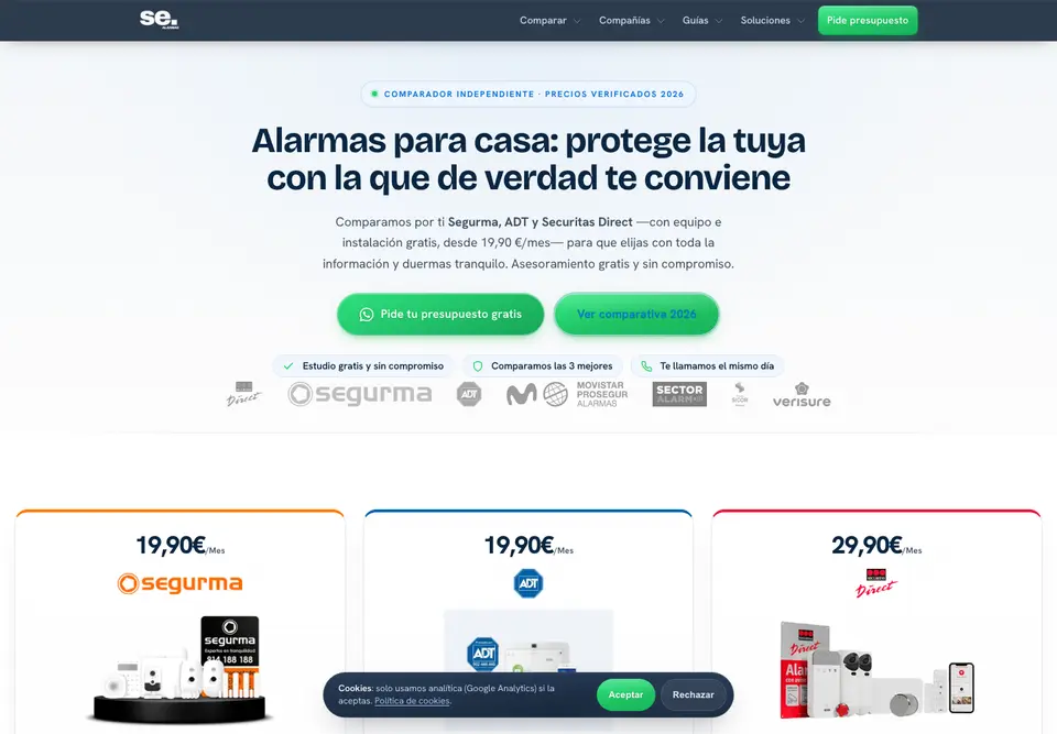 Portada de alarmas.se, comparador independiente de alarmas