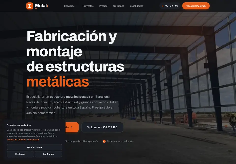 Portada de metali.es, empresa de estructuras metálicas