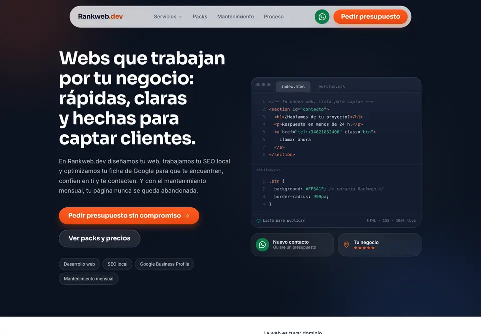 Portada de rankweb.dev, agencia de diseño web y SEO local